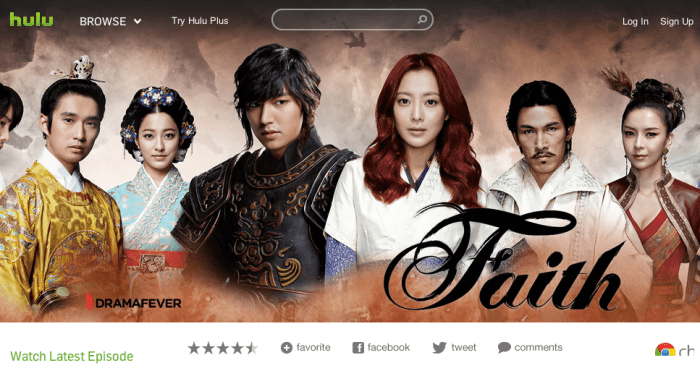 훌루의 한국드라마코너에 있는 신의(Faith)