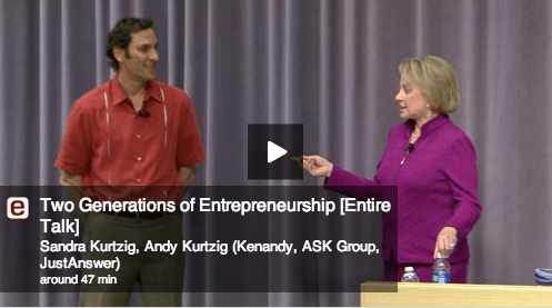 샌드라 커치그와 앤디 커치그 모녀는 2대에 걸친 창업정신에 대해 스탠포드대학에서 같이 강연에 나서기도 했다.