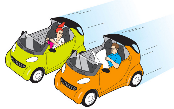 지난 5월에는 무인자동차시대의 에티켓에 대해 나온 월스트리트저널(WS)기사가 실렸을 정도. (물론 유머기사) 그 기사에 실린 삽화.