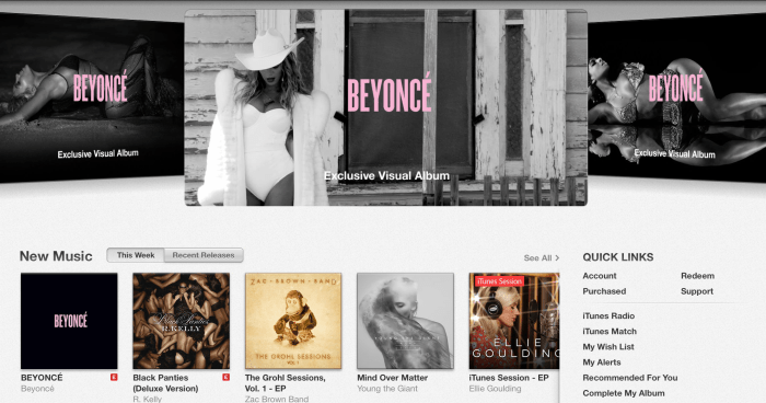 아이튠스스토어에 도배되어 있는 비욘세앨범.