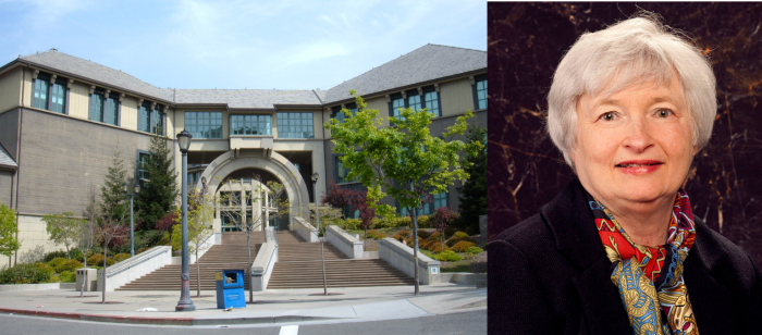 UC버클리 하스경영대학원건물과 자넷 옐런 연준의장(출처:위키피디아)