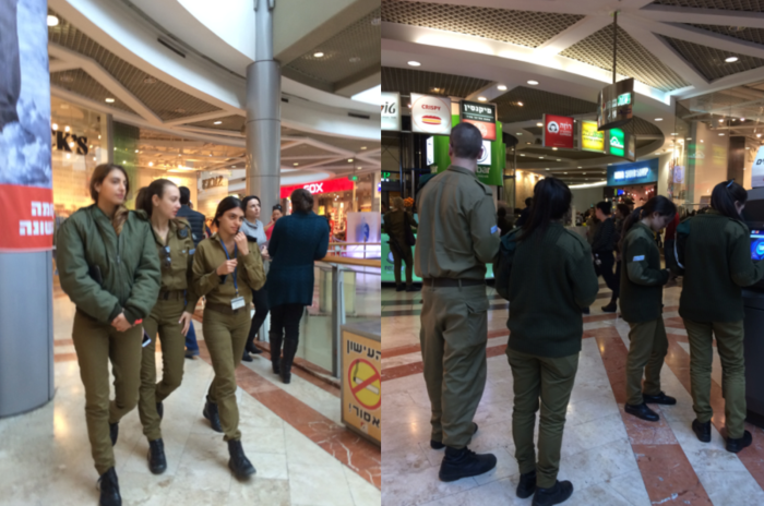 텔아비브시내의 쇼핑몰에 가보니 젊은 군인들이 가득했다. 이스라엘에서는 남녀모두 3년간 의무복무를 해야한다.