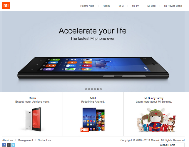 샤오미의 홈페이지 mi.com