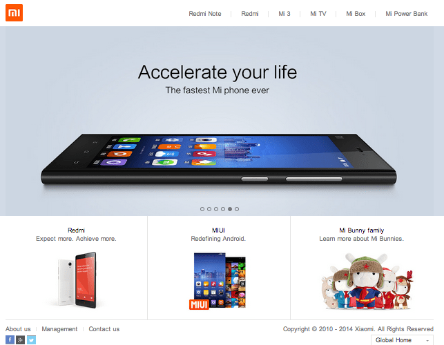 샤오미의 홈페이지 mi.com 