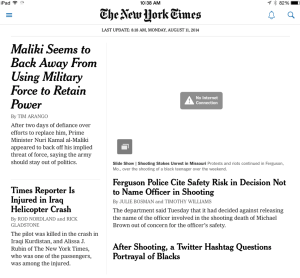 내 뉴욕타임즈 아이패드앱. 목요일날 열어본 것인데 월요일부터 계속 업데이트가 안되는 것을 알 수 있다.