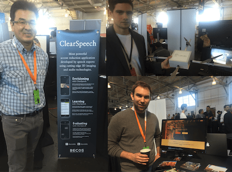 왼쪽은 발음교정앱을 만들어 미국시장에 도전하는 베코스의 강진호대표, 오른쪽위는 태양광셀을 청소하는 드론을 개발한 이집트출신 창업가, 오른쪽 아래는 what3words라는 지도시스템을 개발한 영국출신 창업가.