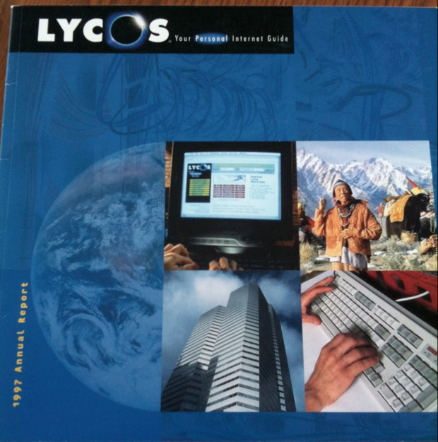 라이코스가 잘 나가던 97년도의 Annual Report표지. 넷스케이프와 비슷한 시기에 IPO를 하면서 닷컴붐의 선두주자였던 원조글로벌포털이었다.