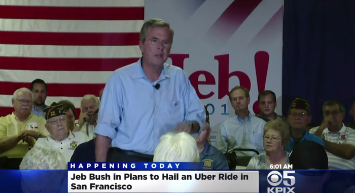 샌프란시스코를 방문했을때 우버를 사용할 것이라고 밝힌 젭 부시.(출처 : 베이에어리어 KPIX방송)